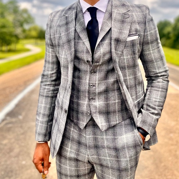 Moss London 44L(EU54L) Grey Plaid suit(Three piece) - Picture 1 of 16